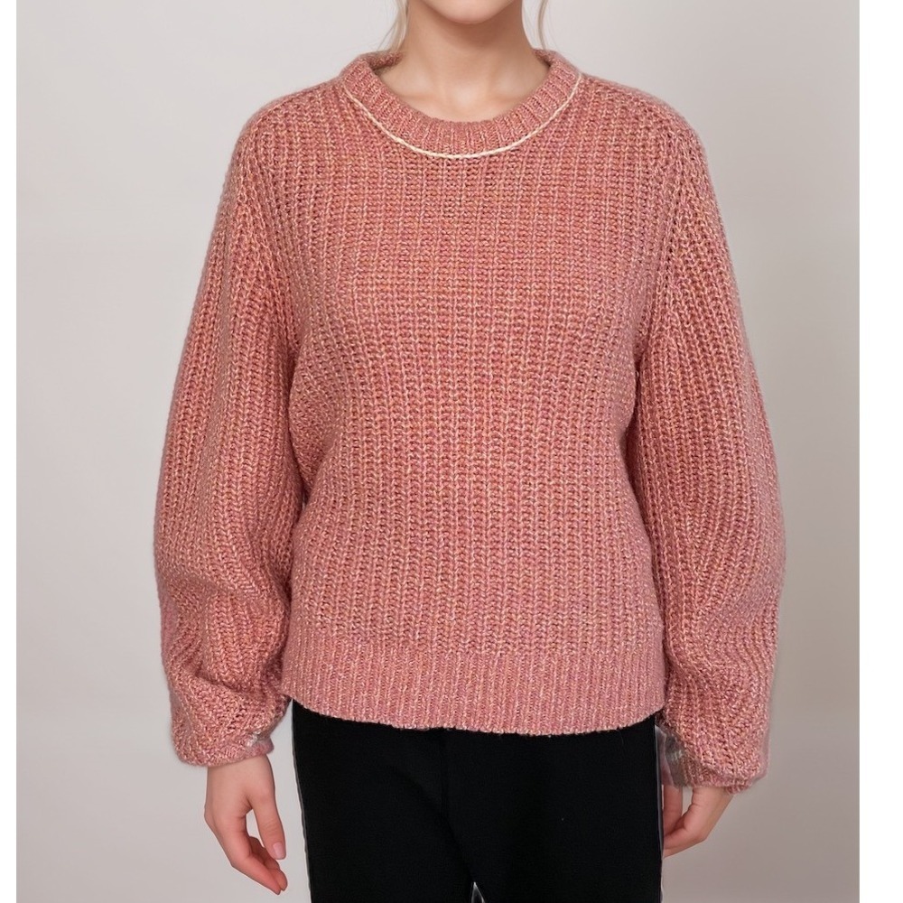 Cozy Knit Crewneck Sweater - Pink